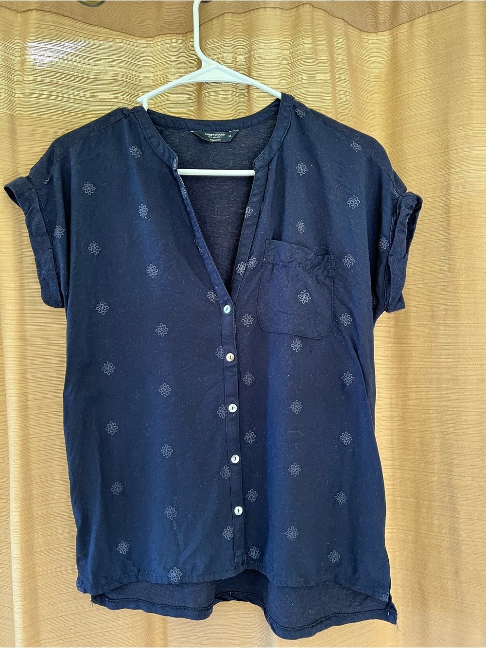 Lucky Brand Navy Short-Sleeve Button Front Shirt with Pocket